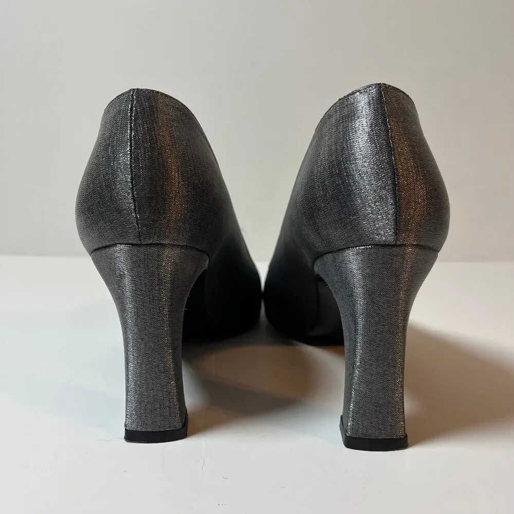 Stuart Weitzman Square Toe Pumps Silver Metallic Size 8.5 Formal‎ Wedding Bride